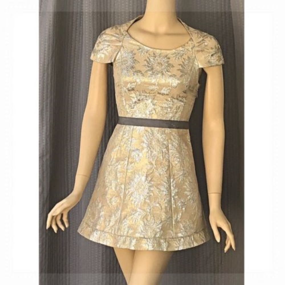 Marc Jacobs Gold Silver Floral Brocade Dress 0